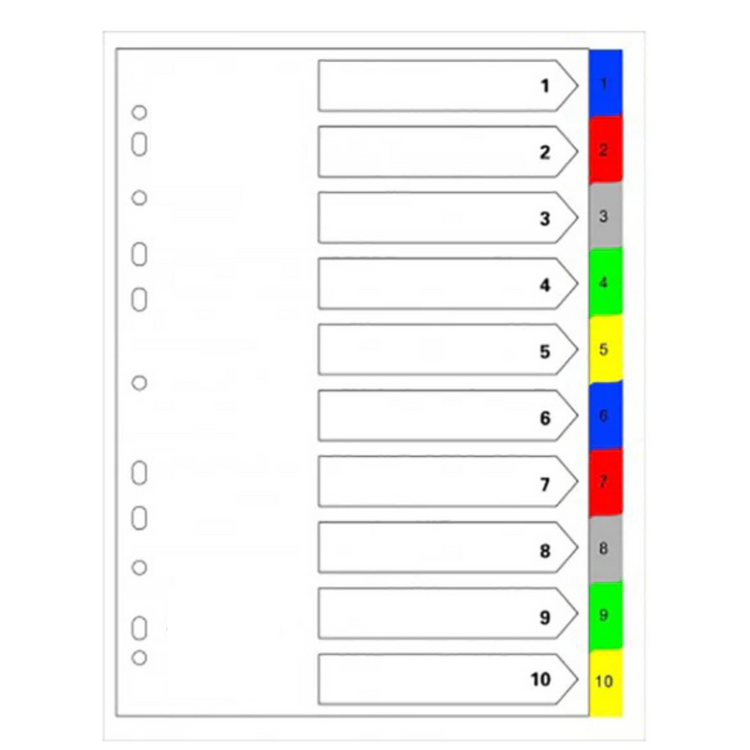 Plastic color separators with numbers sets